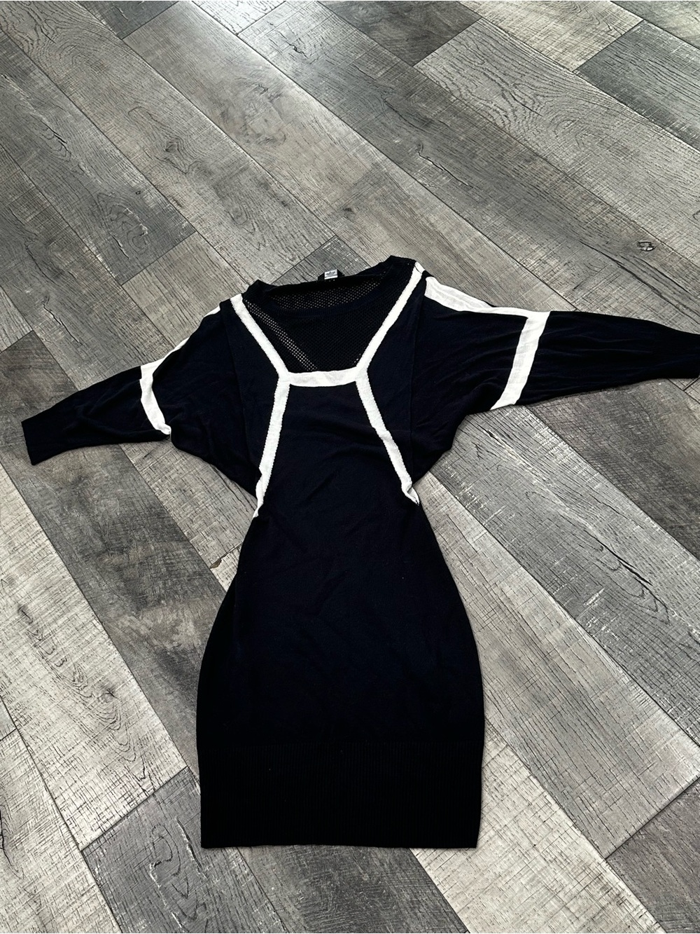 bebe Black Knit Long Sleeve Dress with White Trim